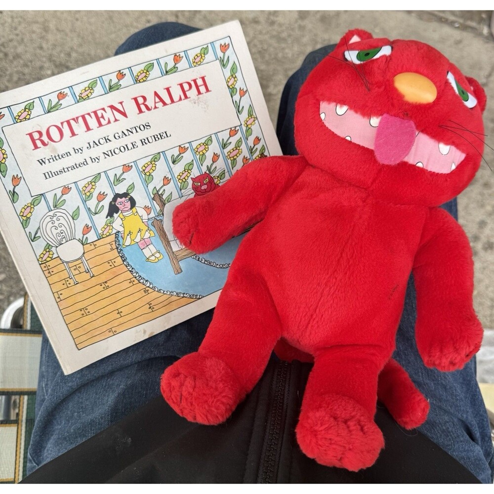 12”  Vtg 1987 Rotten Ralph Red Storybook Character Cat Plush with book